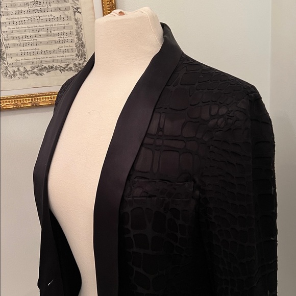 Vintage Haute Hippie Black Crocodile Pattern Silk Blend Blazer - Picture 2 of 9